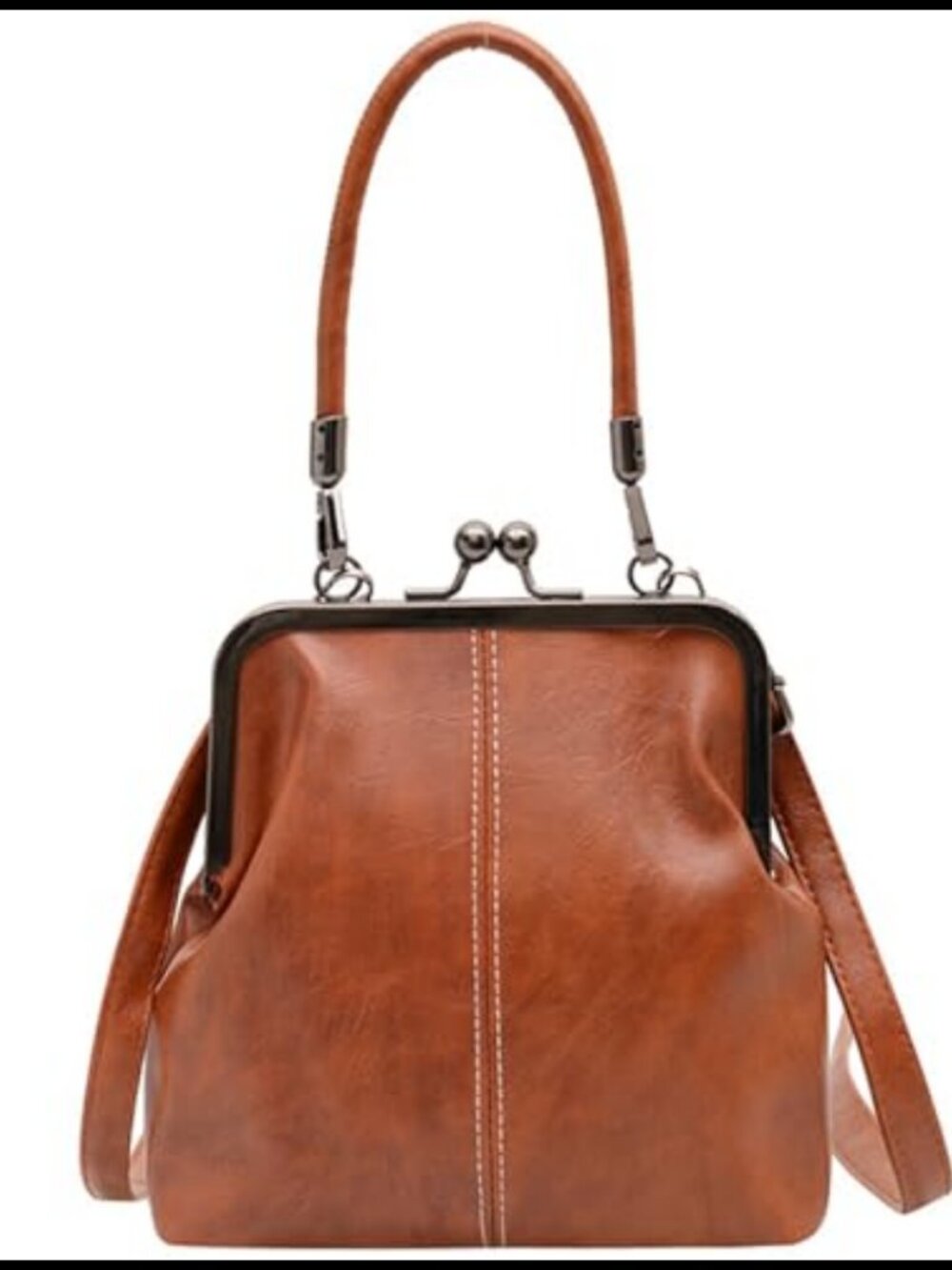 Retro Kiss Lock Crossbody Bag PU Leather Tote Handbag Shoulder Travel Office